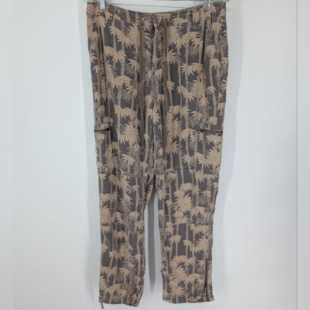 Soft Surroundings Gray Tan Floral Bamboo Tencel Utility Cargo Pants Medium